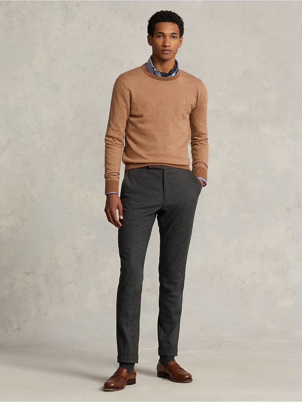 Polo Ralph Lauren Herringbone-Knit Washable Wool Sweater Sz M Men’s 
(Sep A-1)